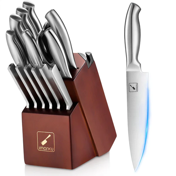 15-Piece German Knife Set with Block | Hollow Handle | Dishwasher Safe | imarku