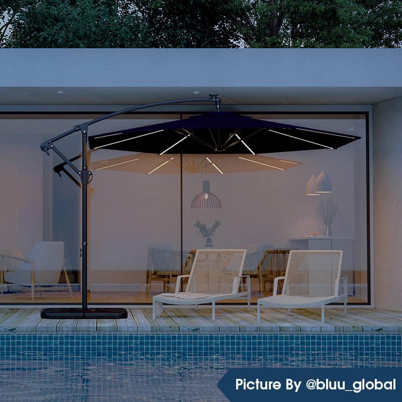 Bluu Solar LED Banyan Pro Offset Hanging Umbrella Pict