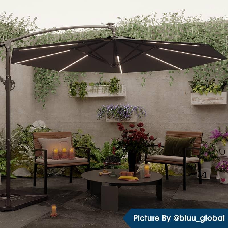 Bluu Solar LED Banyan Pro Offset Hanging Umbrella