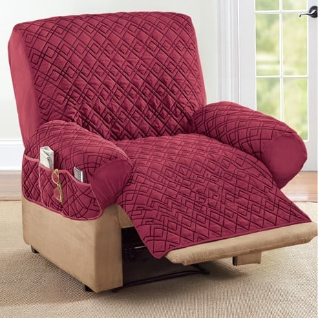 Collections Etc. Diamond Quilted Stretch Recliner Cover with Storage