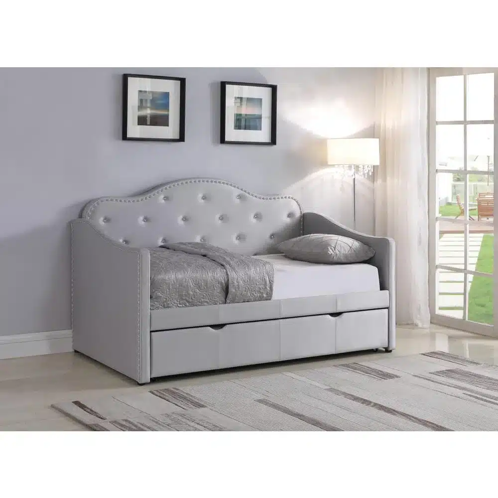 Elmore Upholstered Twin Daybed With Trundle Pearlescent Grey