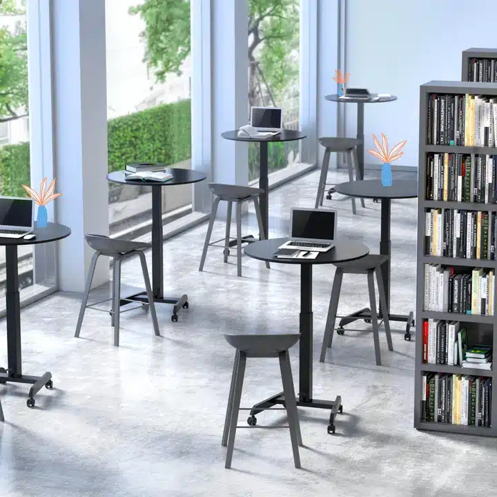 Height Adjustable Round Table and Mobile Workstation