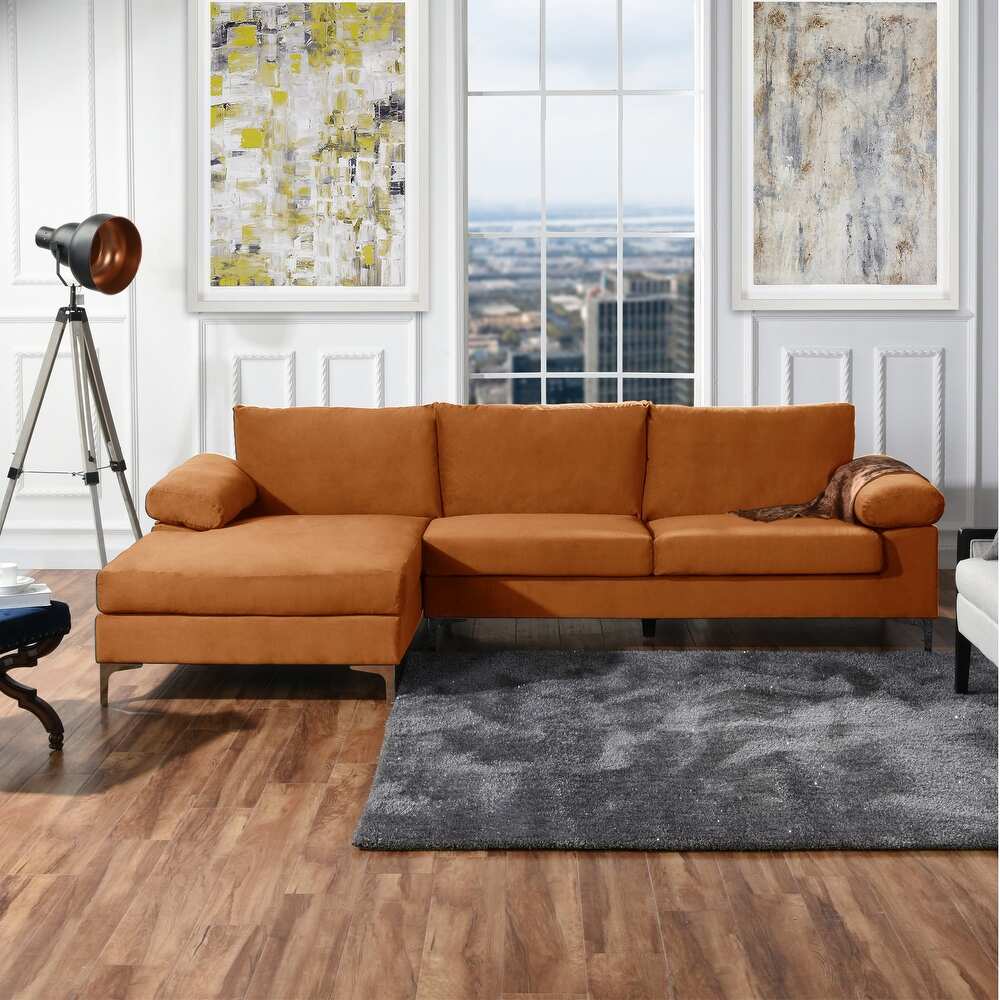 Velvet Upholstered L Shape Sectional Sofa