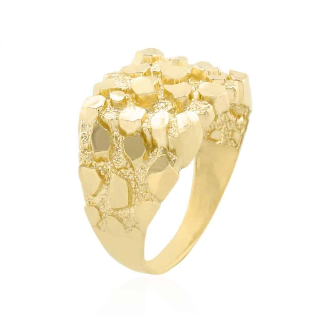 10K Solid Yellow Gold Diamond Cut Nugget Ring